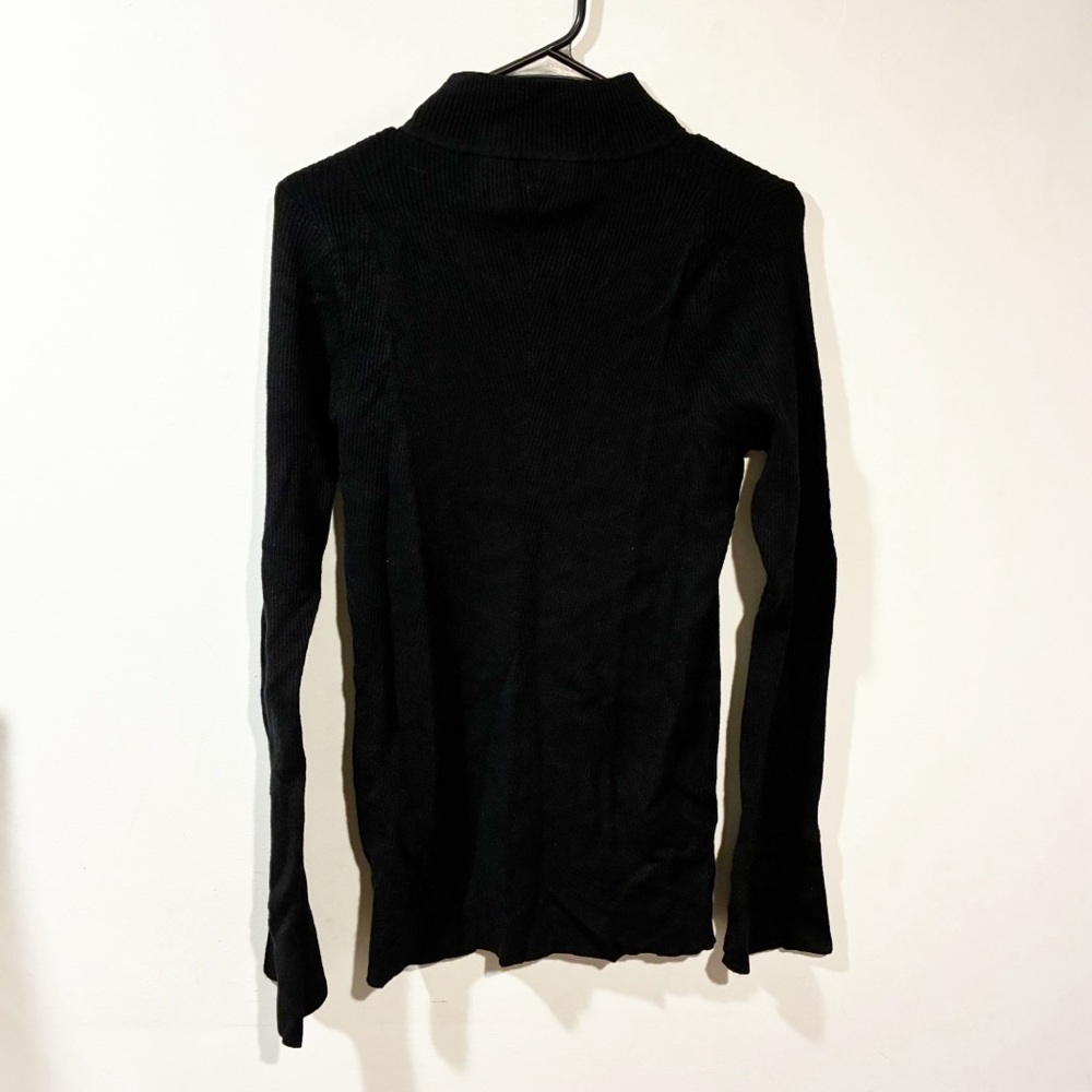Favorite Daughter THE RUNWAY TOP Black Ribbed Long Bell Sleeve Top Size Large - Picture 6 of 6